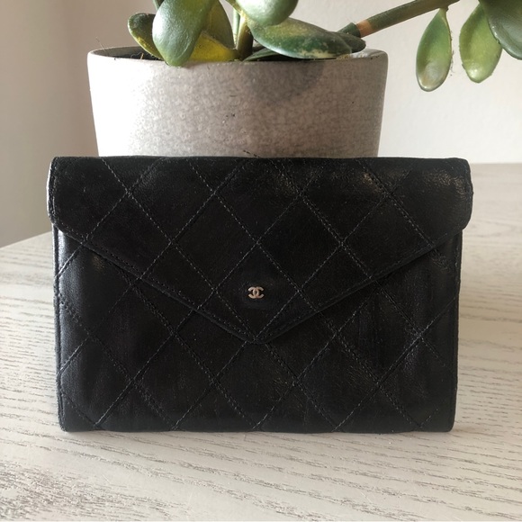 Chanel quilted black leather flap envelope wallet - Picture 1 of 7